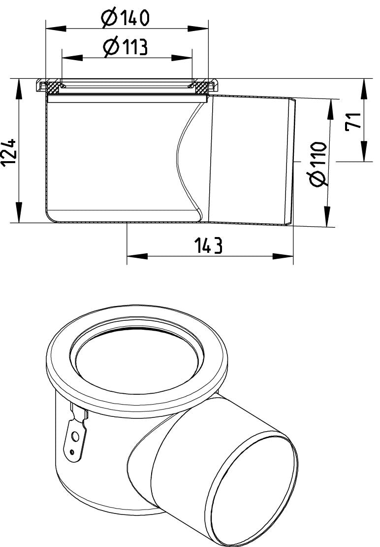 UNTERTEIL - Ø110mm, waagerecht - V2A
