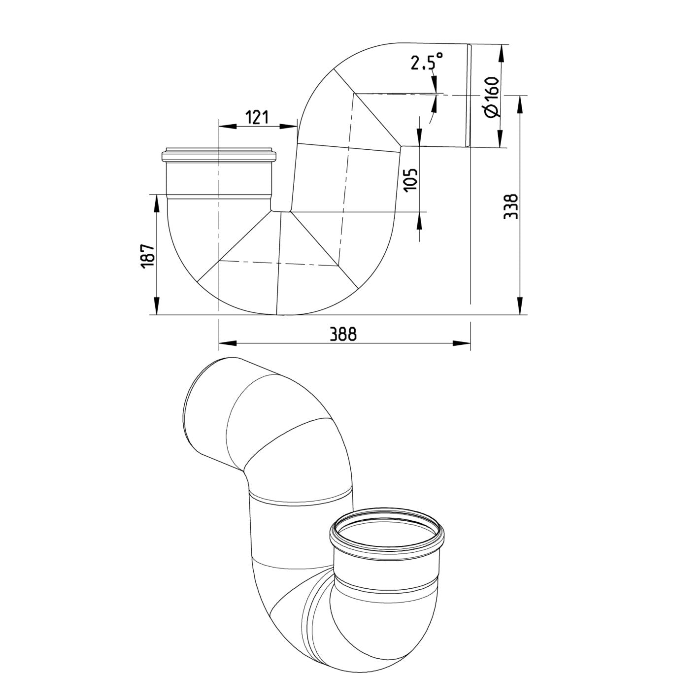 P-Siphon 87,5° - Ø160 mm - V4A