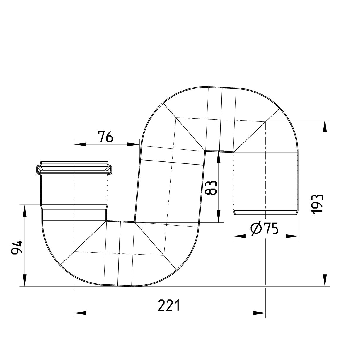S-Siphon 180° - Ø75 mm - V4A