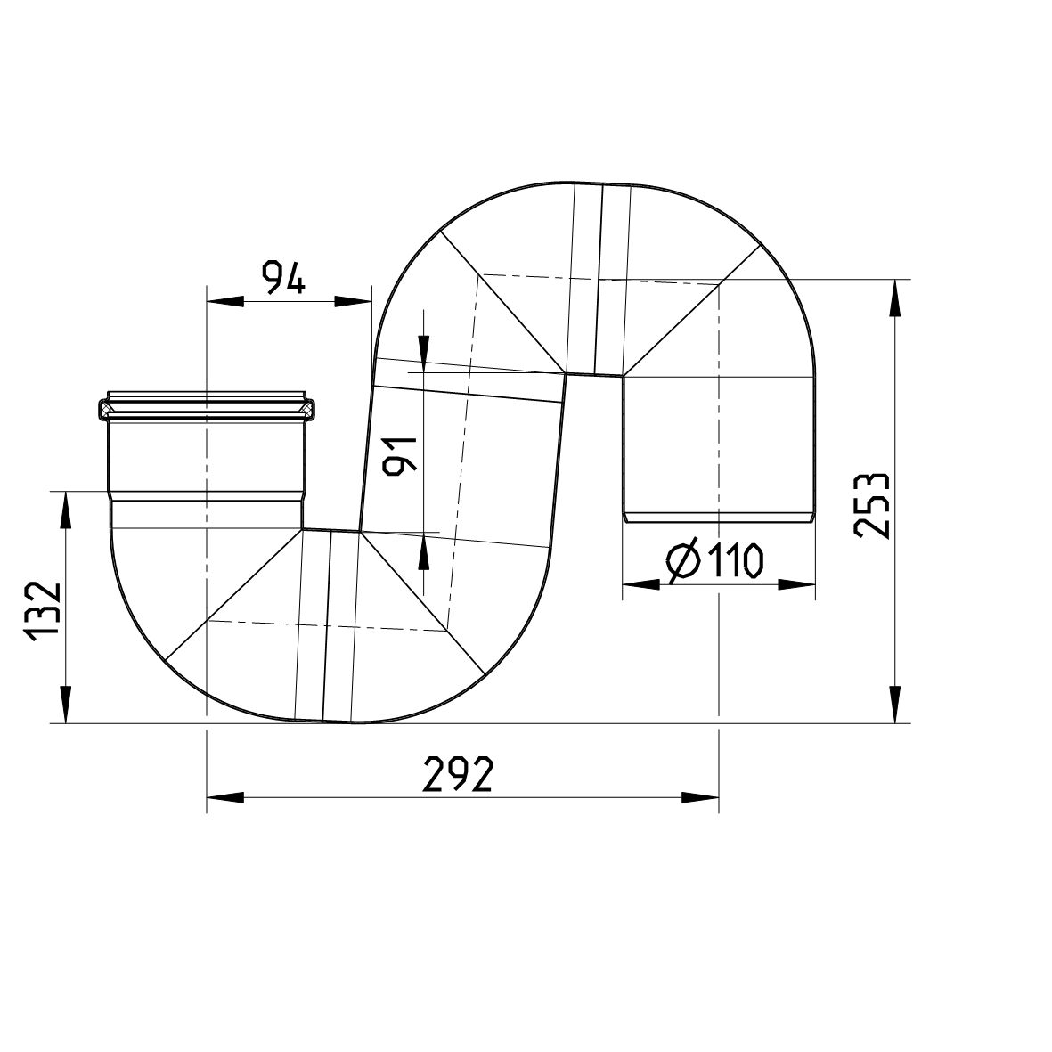 S-Siphon 180° - Ø110 mm - V4A