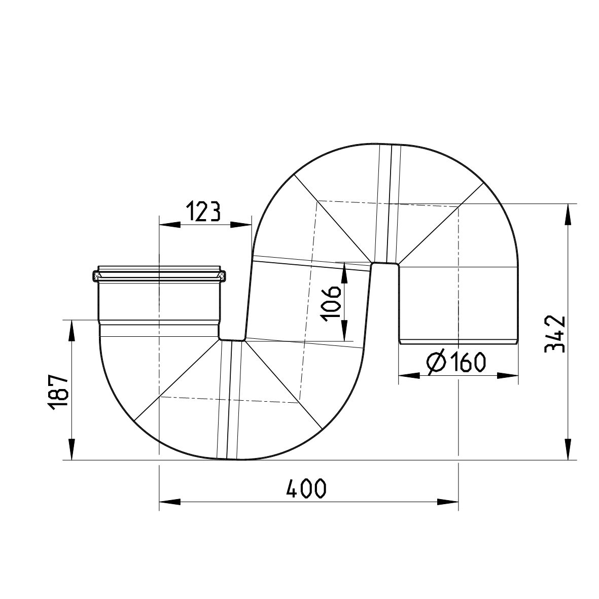 S-Siphon 180° - Ø160 mm - V4A