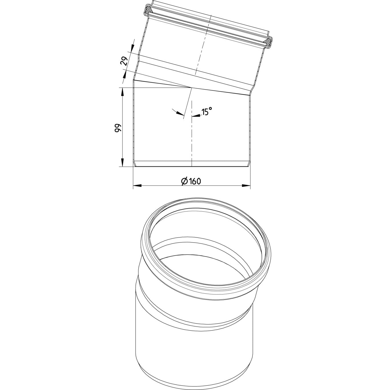 BOGEN 15° - Ø160mm - V4A