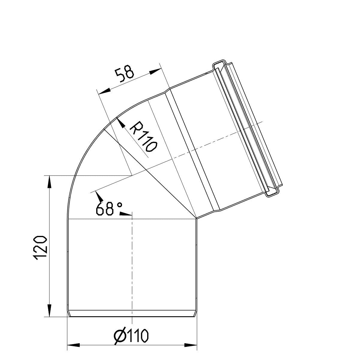 BOGEN 68° - Ø110mm - V2A