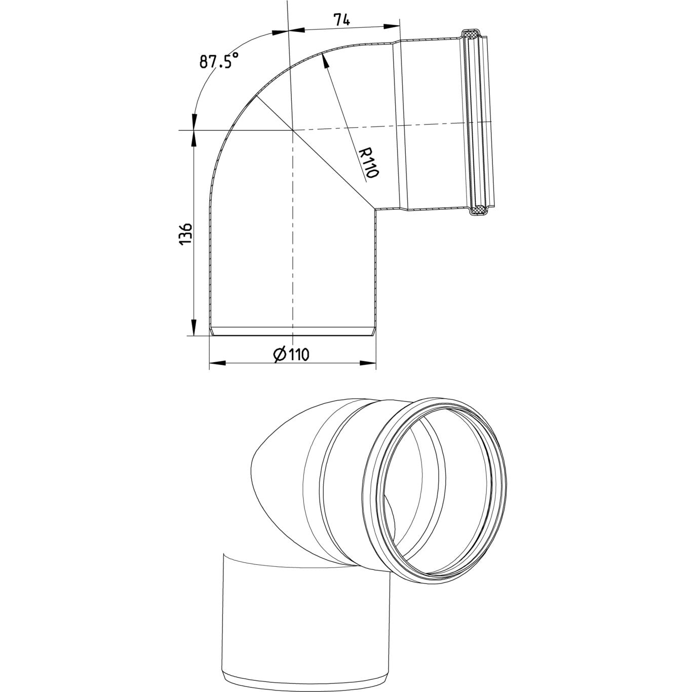 BOGEN 87,5° - Ø110mm - V2A