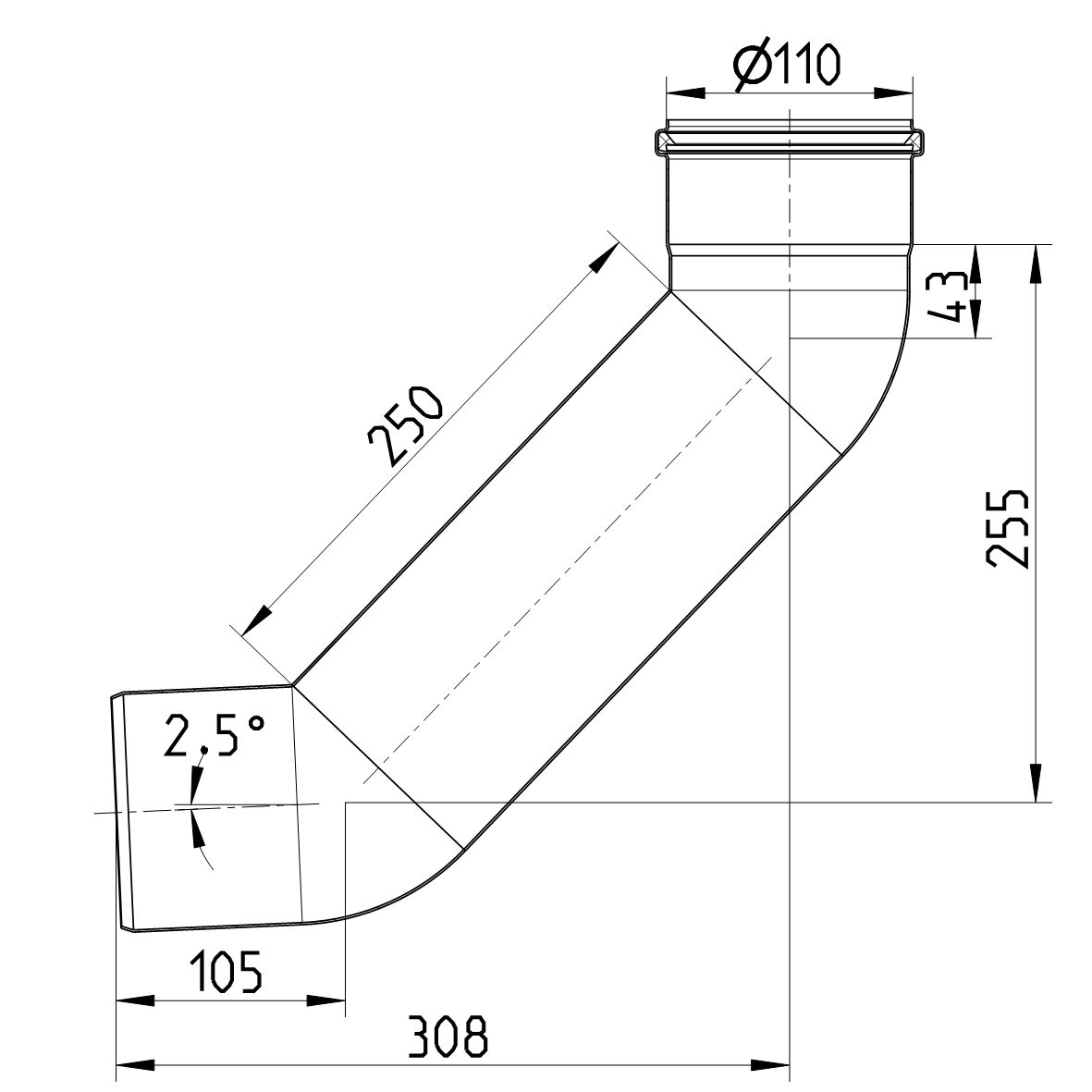 BOGEN LANG 87,5° - Ø110mm, 250mm - V2A