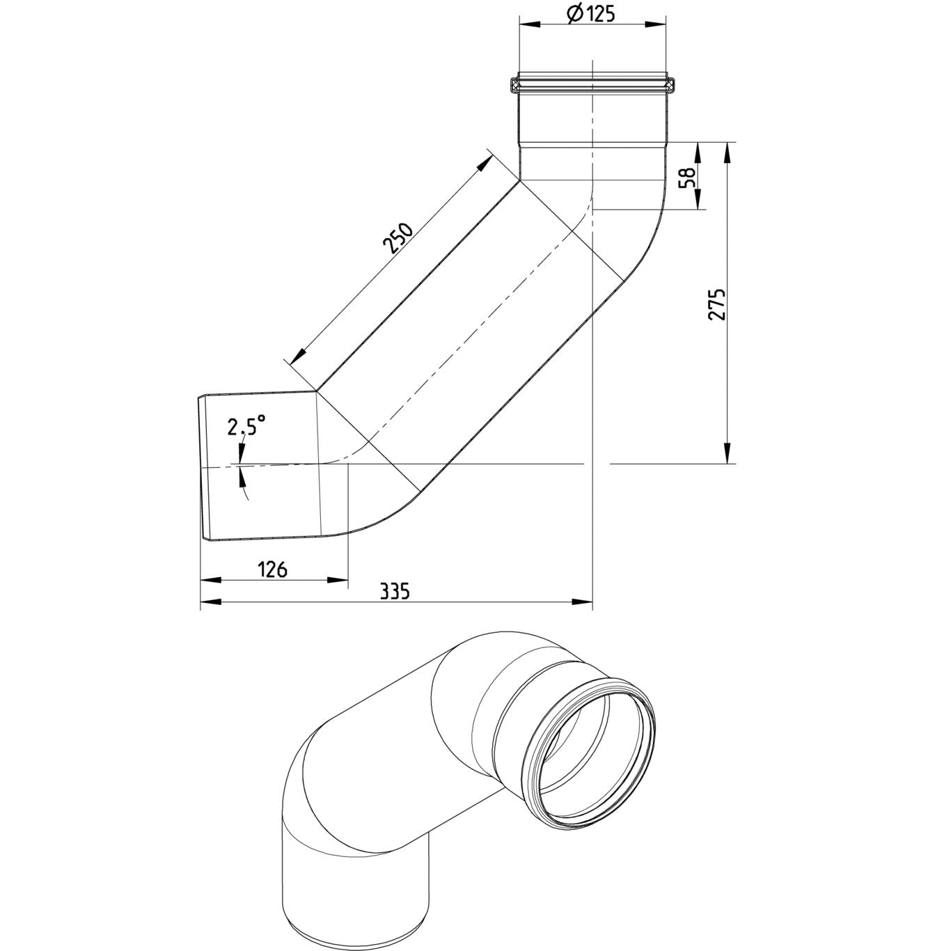 BOGEN LANG 87,5° - Ø125mm, 250mm - V2A