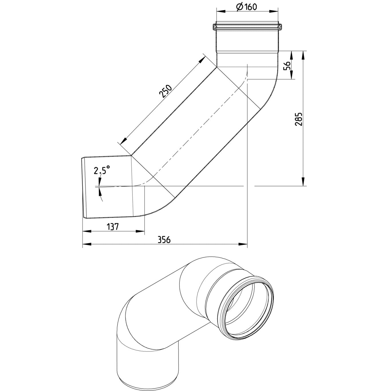BOGEN LANG 87,5° - Ø160mm, 250mm - V2A
