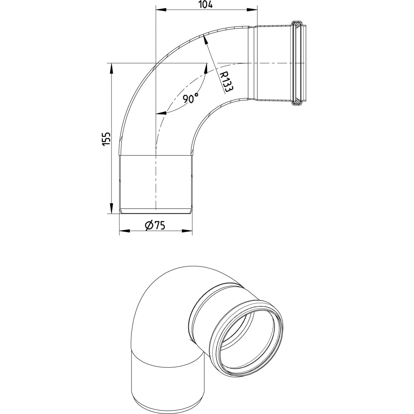 BOGEN GROSSER RADIUS 87,5° - Ø75mm - V4A