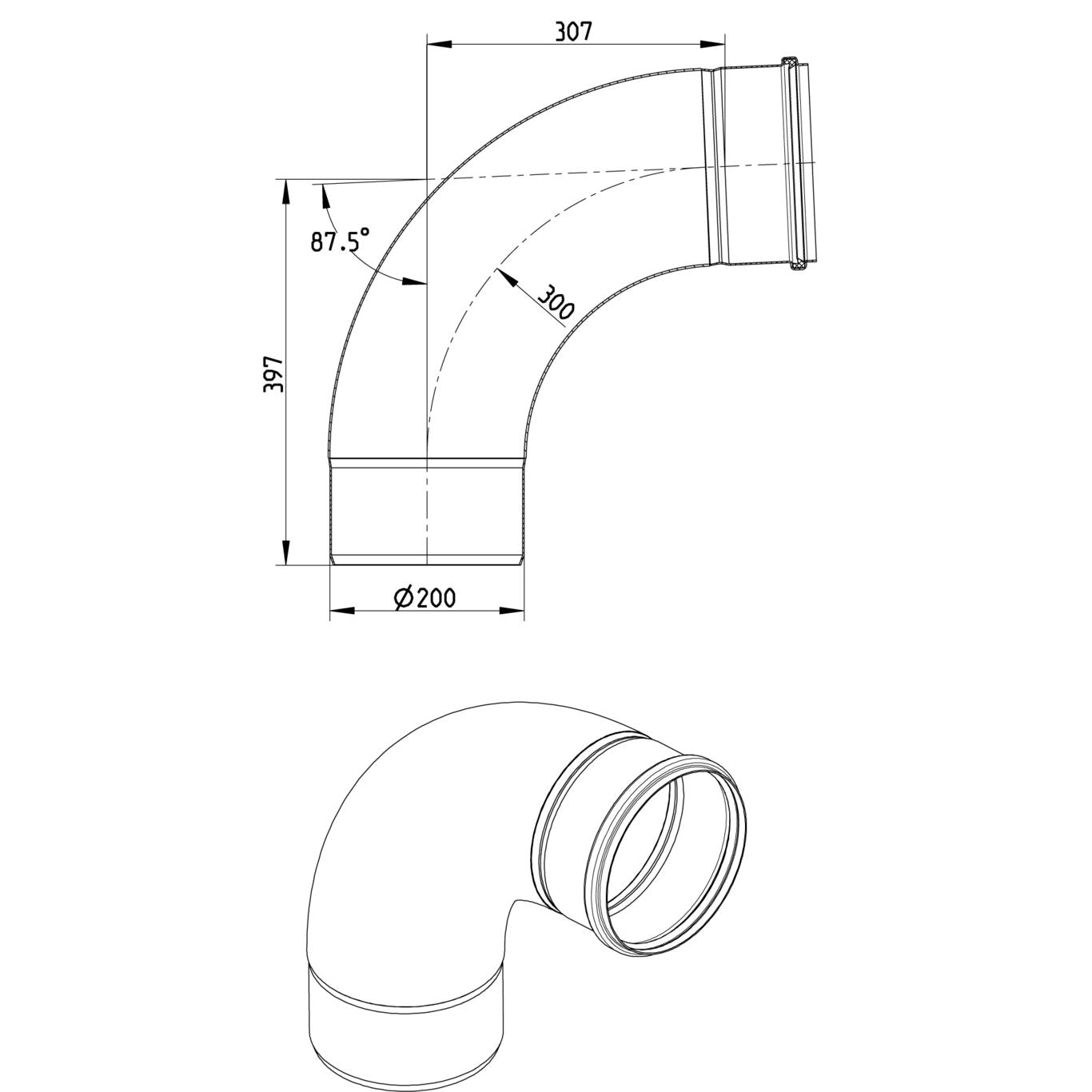 BOGEN GROSSER RADIUS 87,5° - Ø200mm - V4A