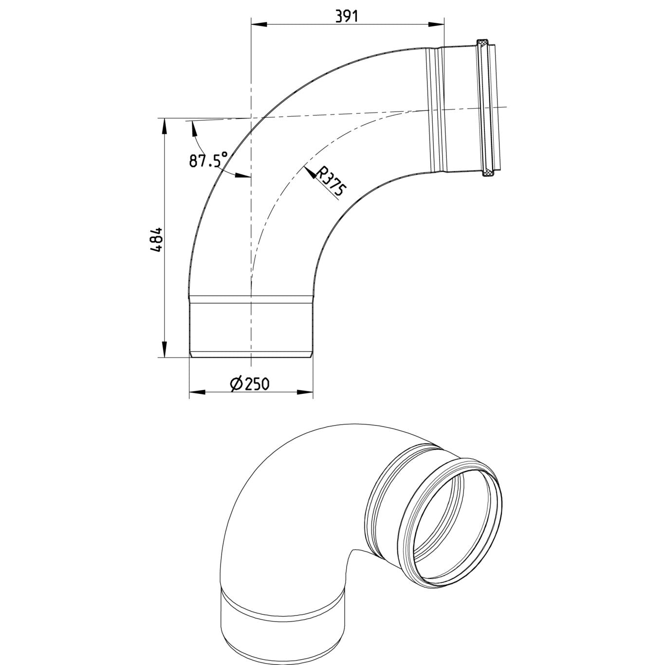 BOGEN GROSSER RADIUS 87,5° - Ø250mm - V4A