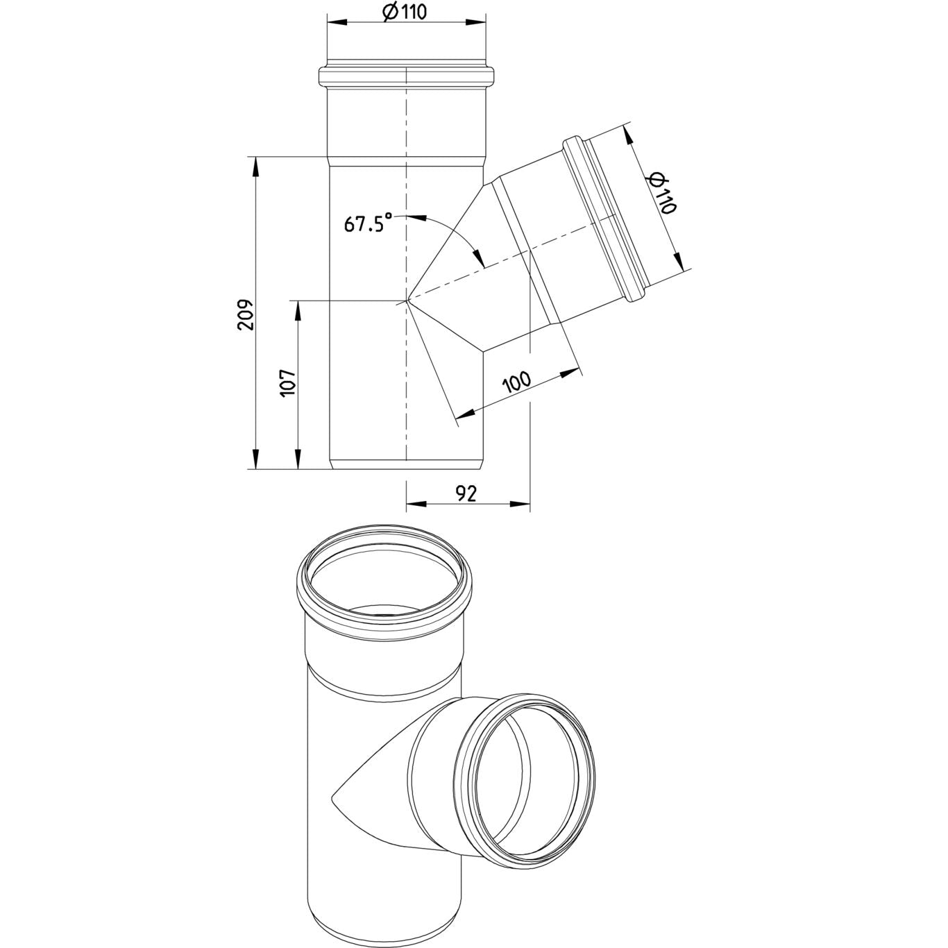 ABZWEIG 67,5° - Ø110mm - V2A
