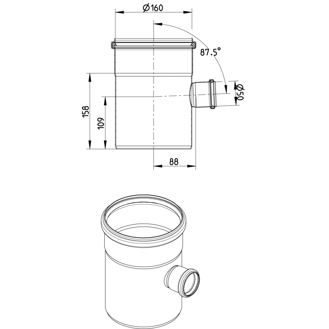 ABZWEIG 87,5° - Ø160mm - Ø50mm - V2A