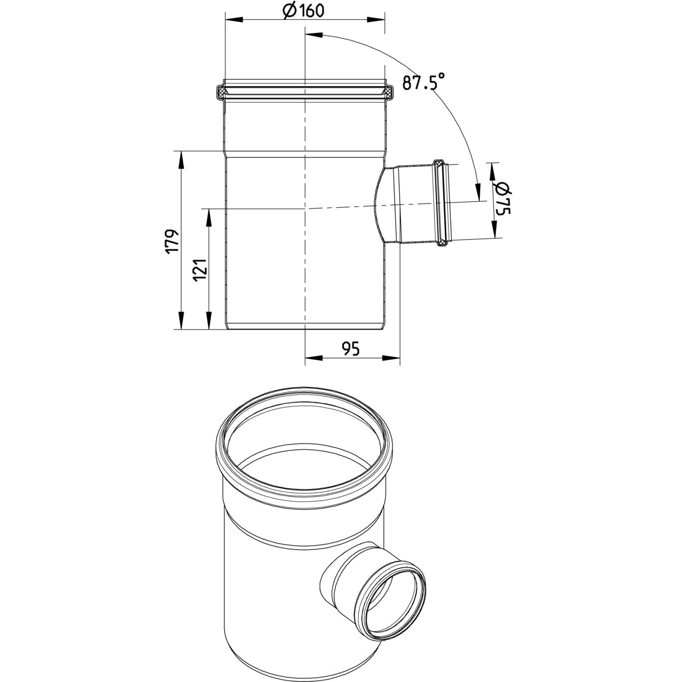 ABZWEIG 87,5° - Ø160mm - Ø75mm - V2A
