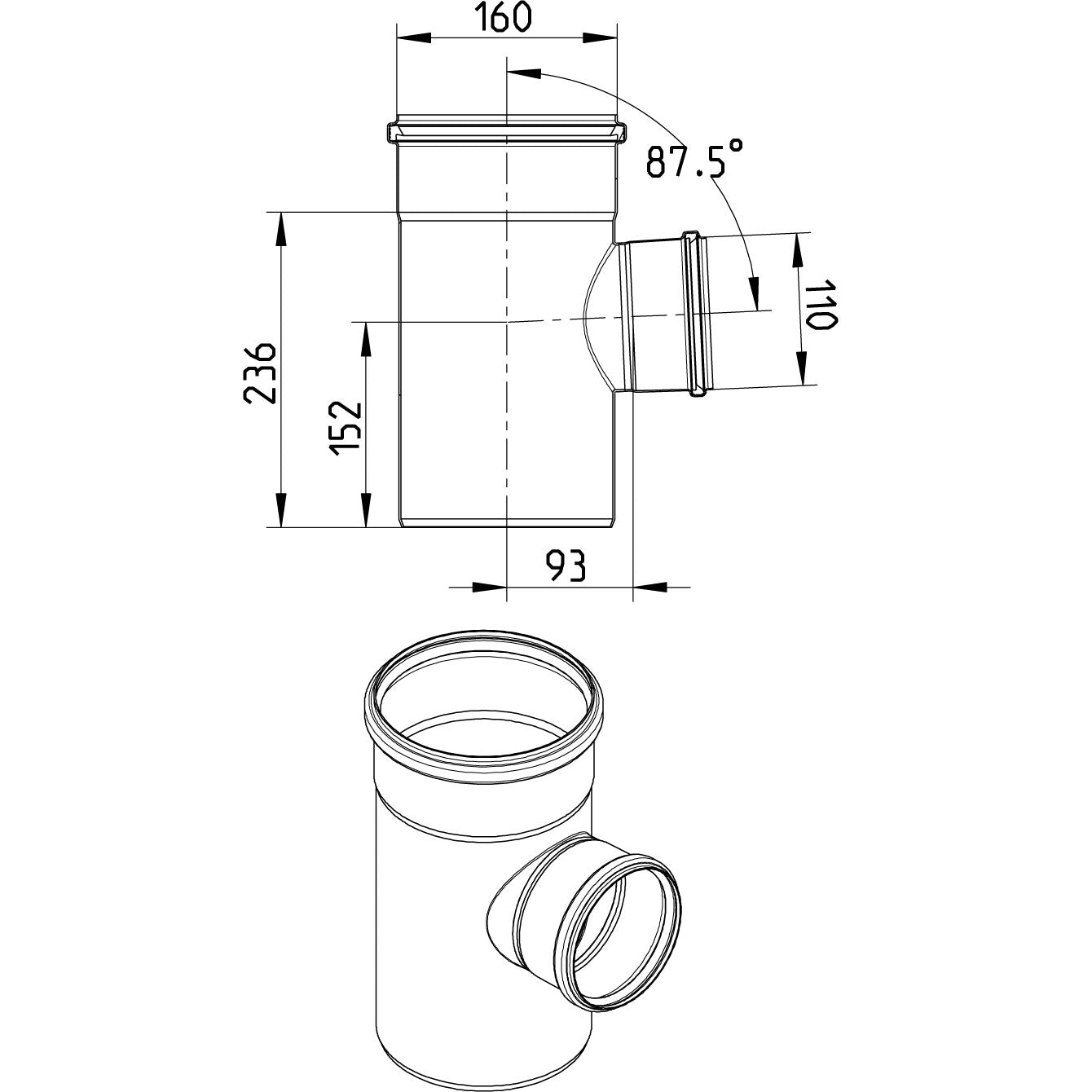 ABZWEIG 87,5° - Ø160mm - Ø110mm - V2A