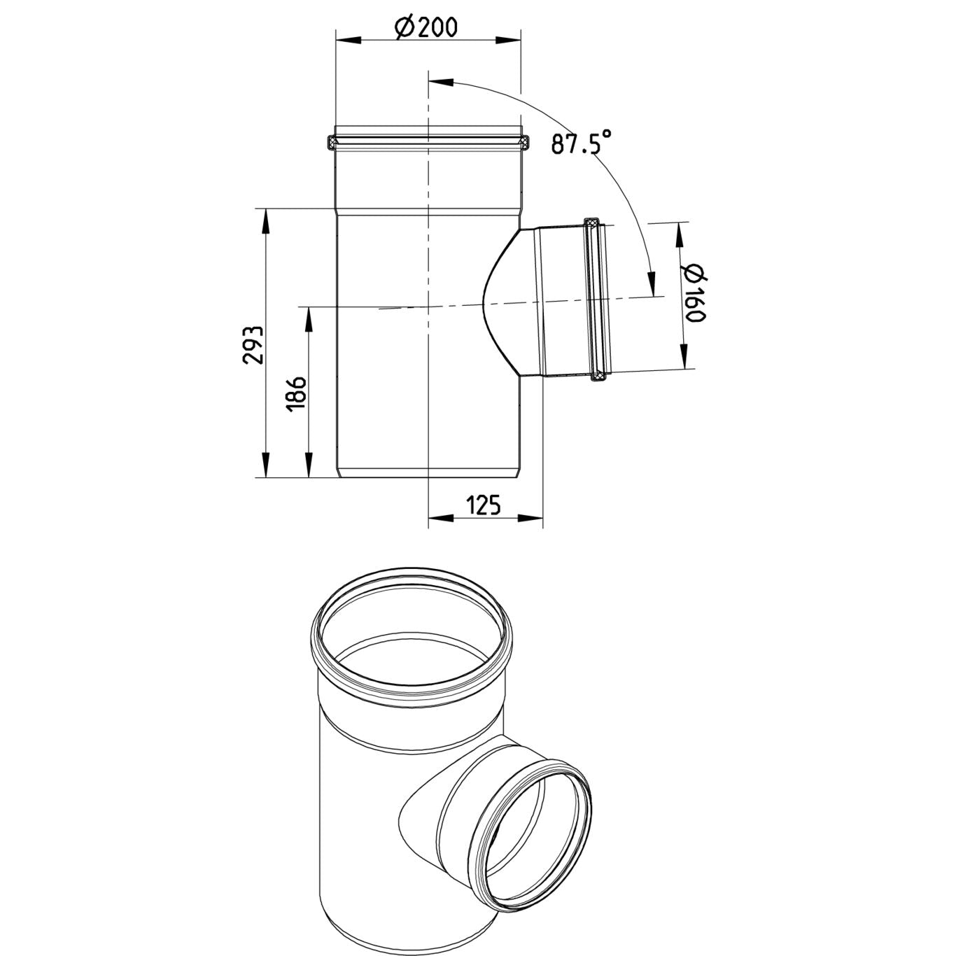 ABZWEIG 87,5° - Ø200mm - Ø160mm - V4A