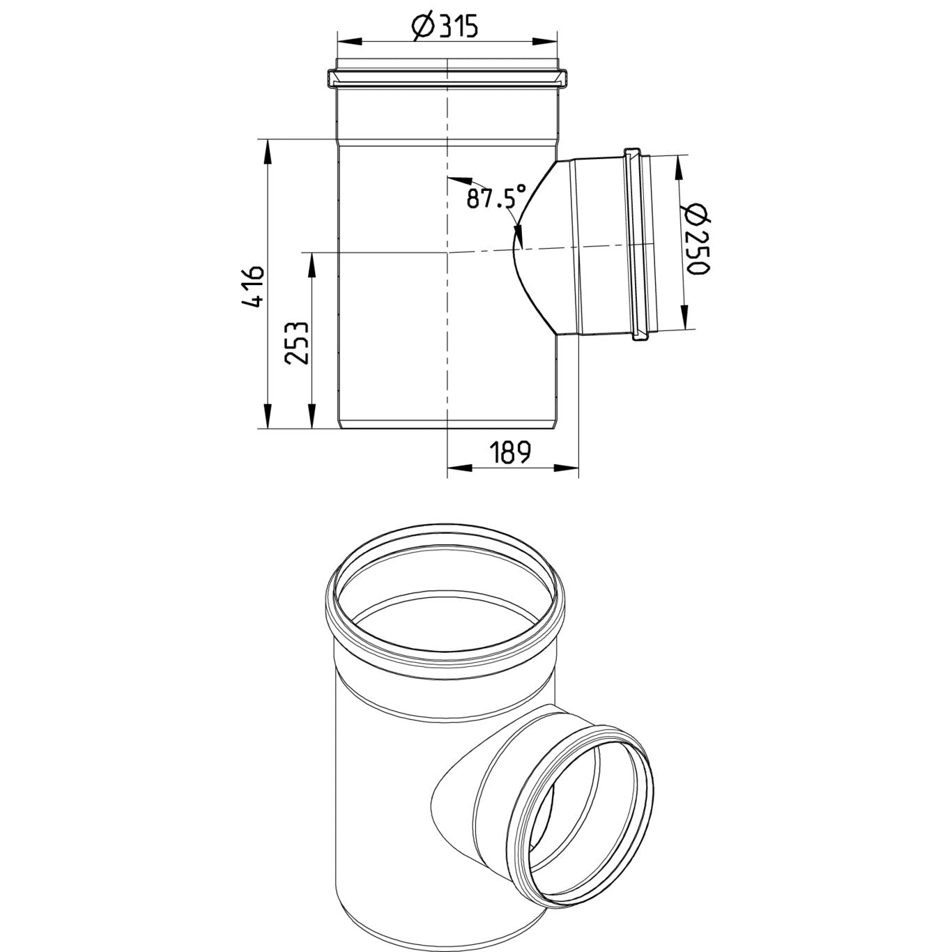ABZWEIG 87,5° - Ø315mm - Ø250mm - V4A