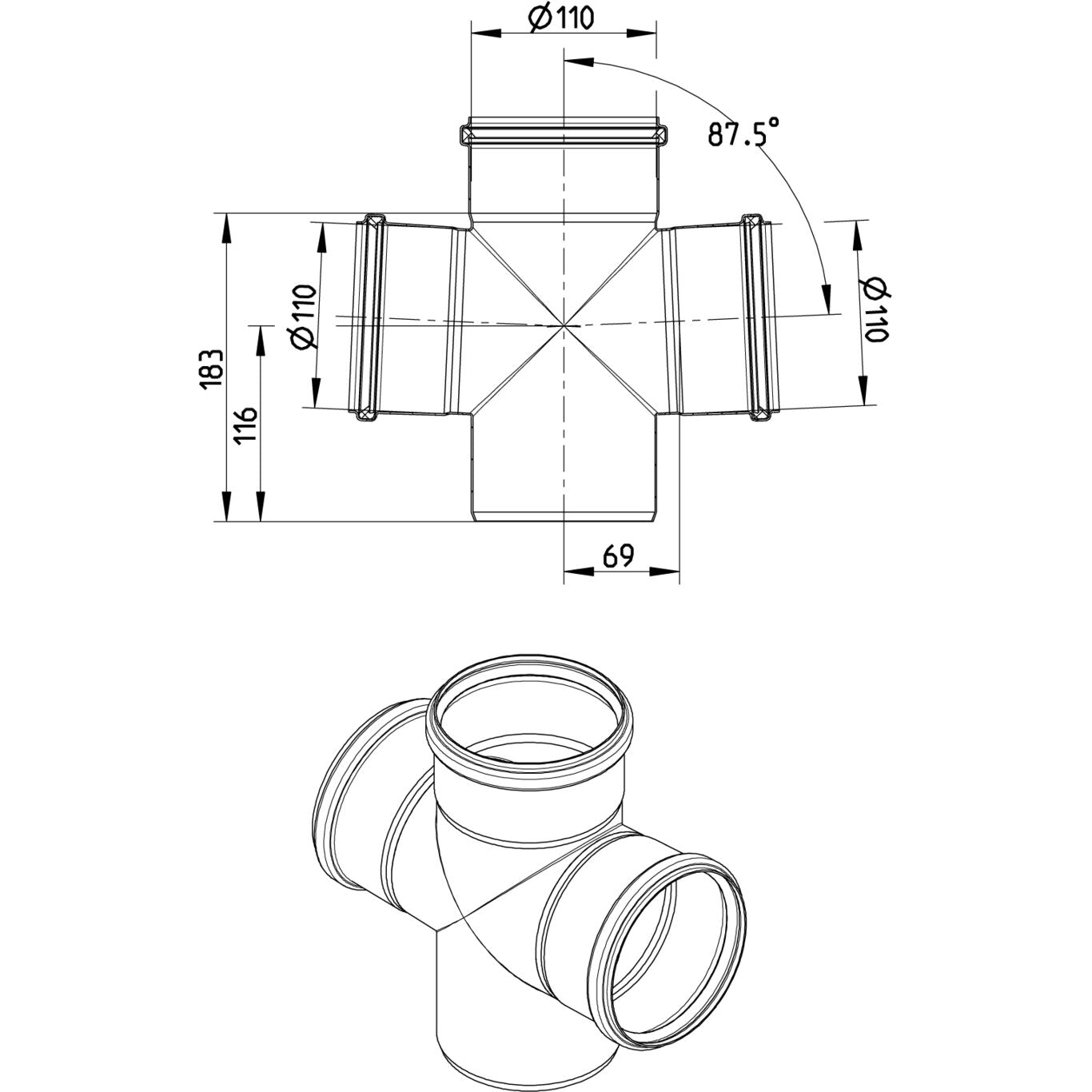 DOPPELABZWEIG 87,5° - Ø110mm - V4A