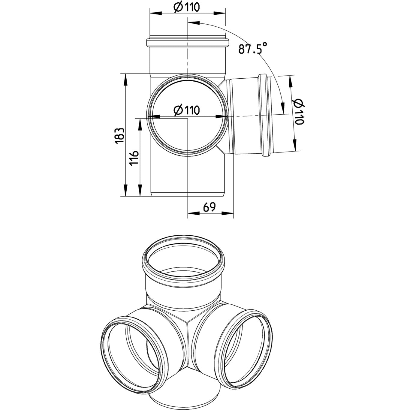 DOPPELABZWEIG 87,5° - Ø110mm - V4A