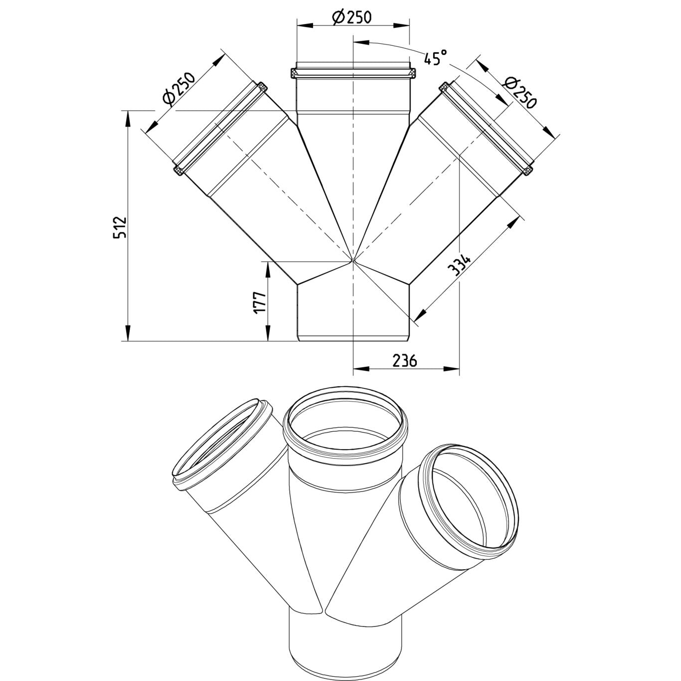 DOPPELABZWEIG 45° - Ø250mm - V4A