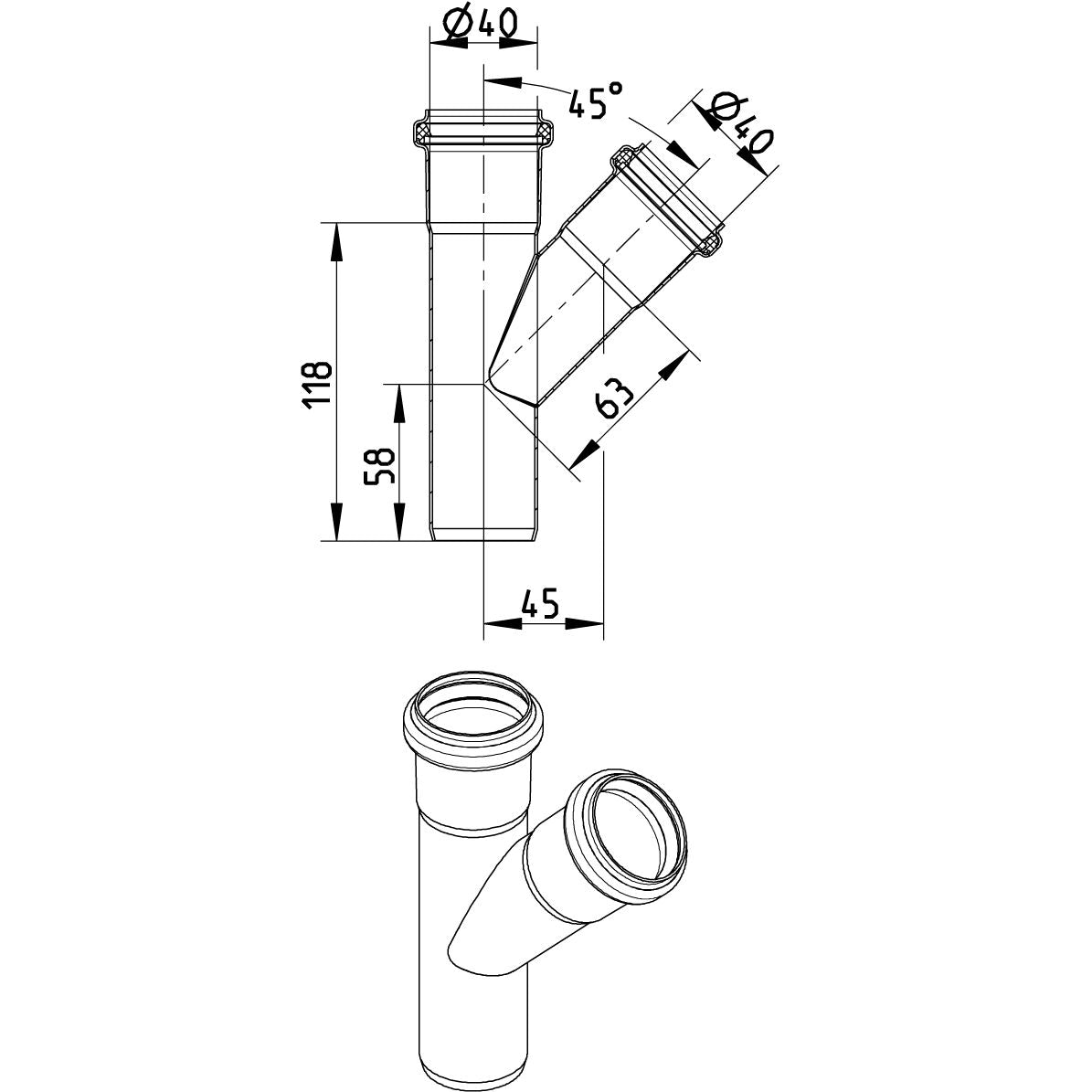 ABZWEIG SCHRÄG 45° - Ø40mm - V4A