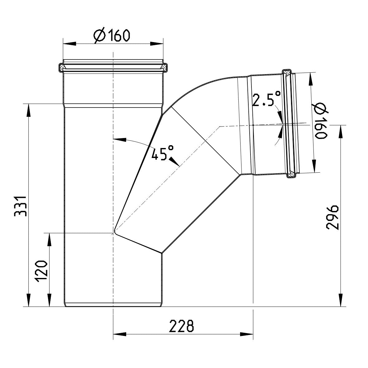 ABZWEIG GEBOGEN 87,5° - Ø160mm - V2A