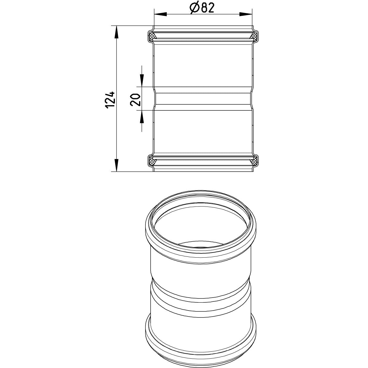 DOPPELMUFFE - Ø82mm - V4A