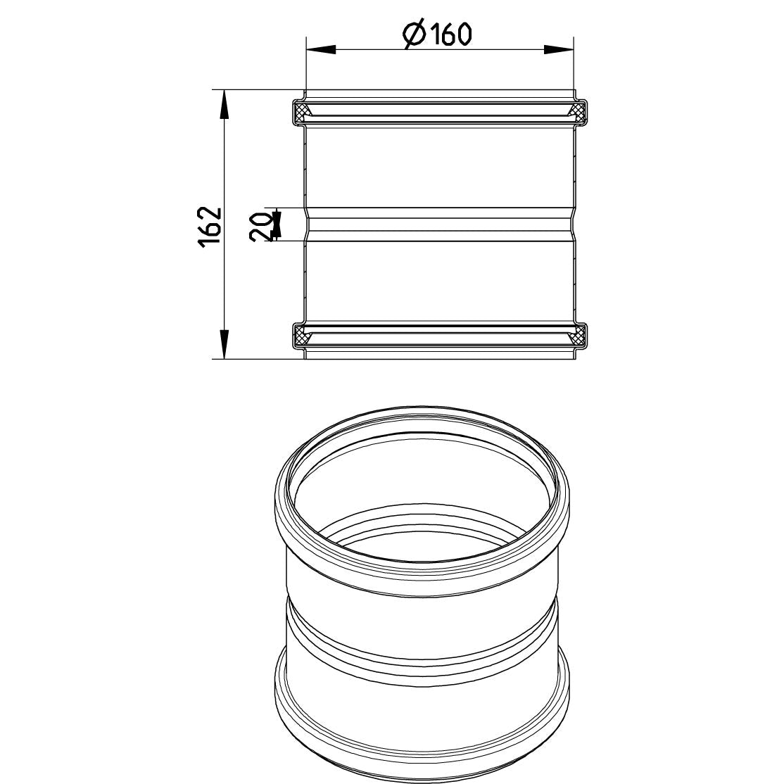 DOPPELMUFFE - Ø160mm - V2A