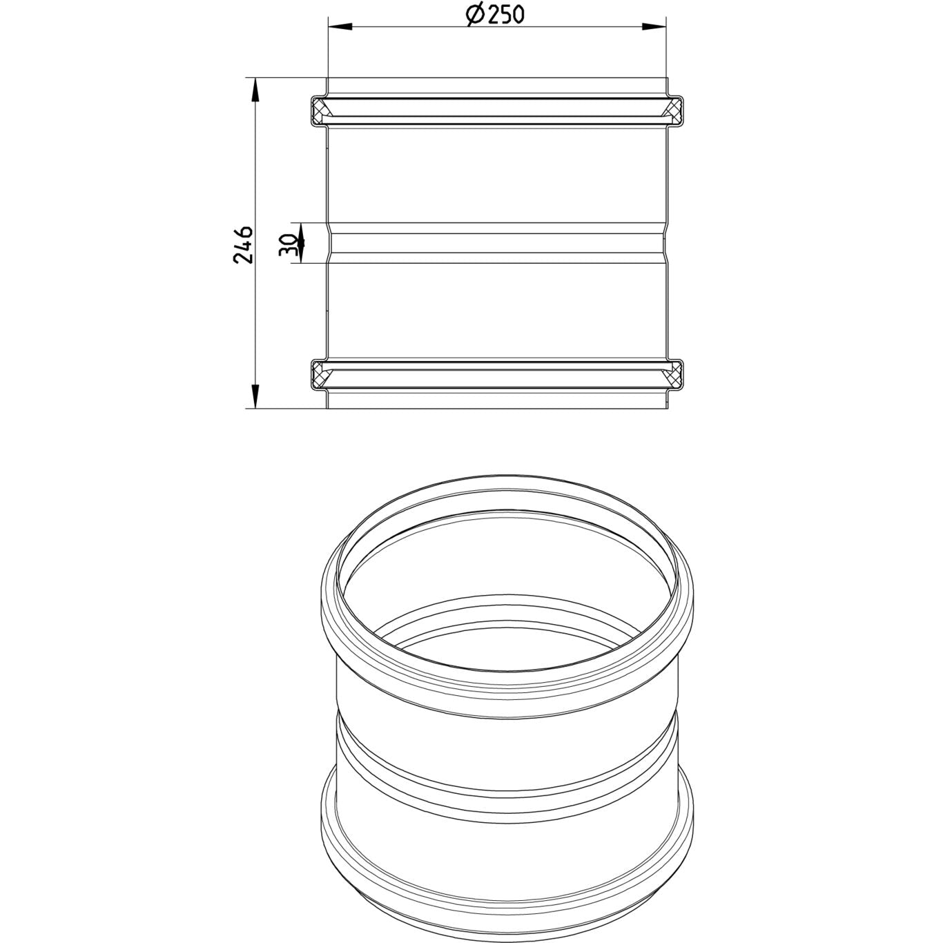 DOPPELMUFFE - Ø250mm - V4A