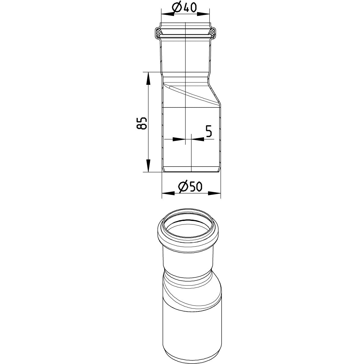 ÜBERGANG EXZENTRISCH - Ø40mm bis Ø50mm - V4A