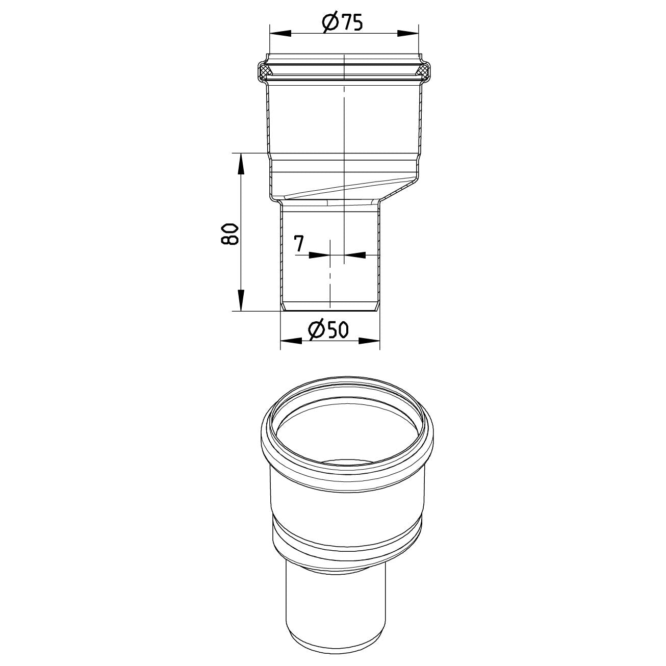 REDUZIERSTÜCK EXZENTRISCH - Ø75mm bis Ø50mm - V4A