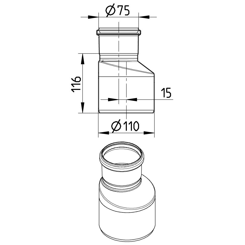 ÜBERGANG EXZENTRISCH - Ø75mm bis Ø110mm - V4A