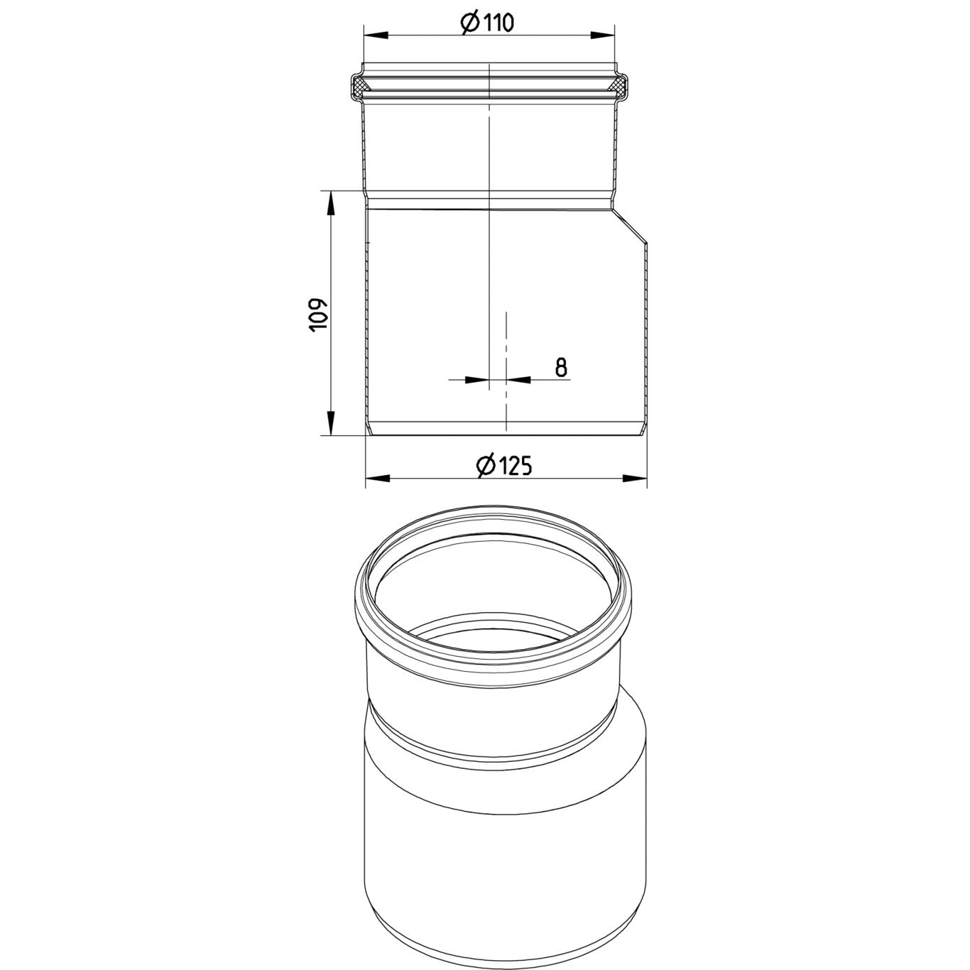 ÜBERGANG EXZENTRISCH - Ø110mm bis Ø125mm - V4A