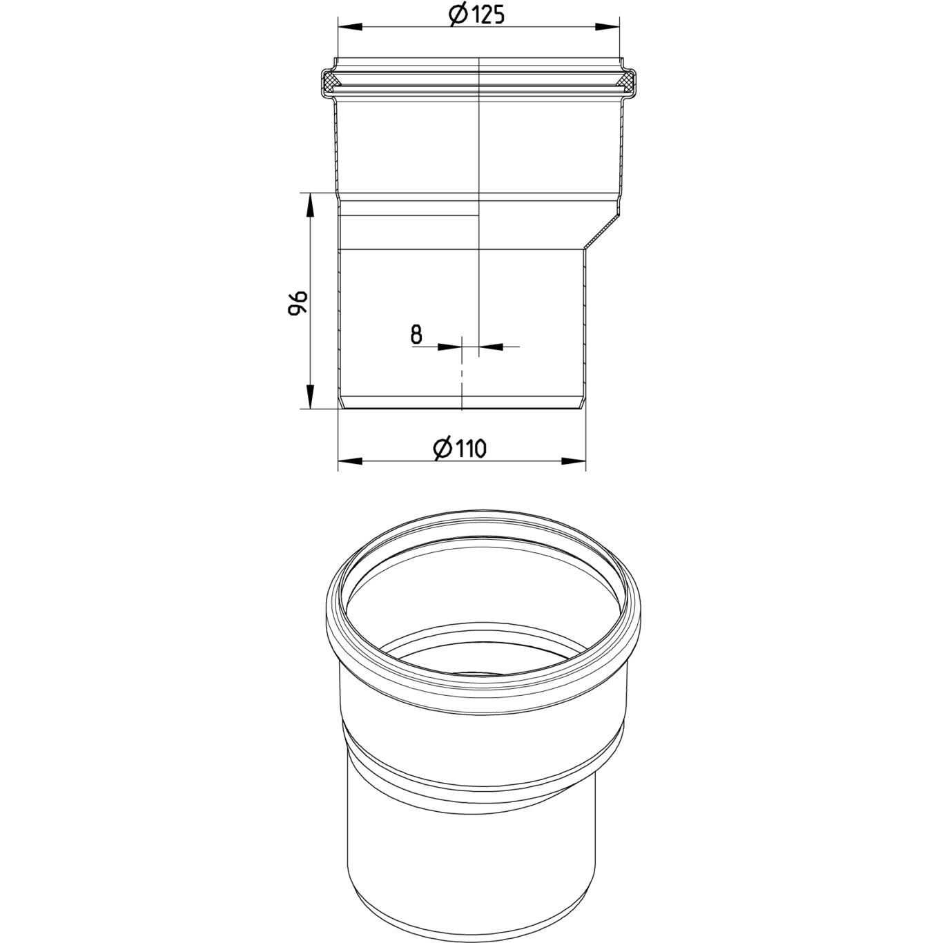 REDUZIERSTÜCK EXZENTRISCH - Ø125mm bis Ø110mm - V4A