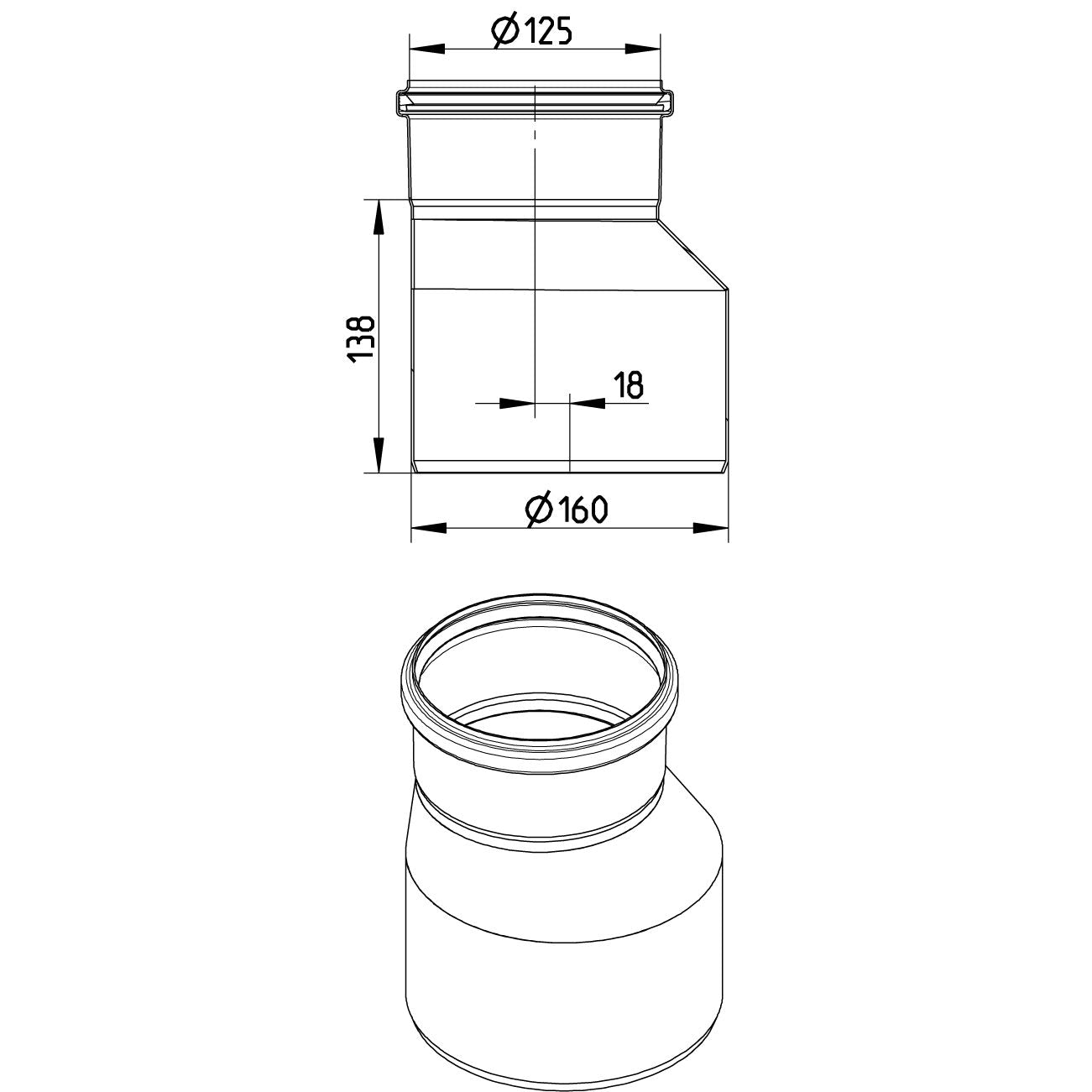 ÜBERGANG EXZENTRISCH - Ø125mm bis Ø160mm - V4A
