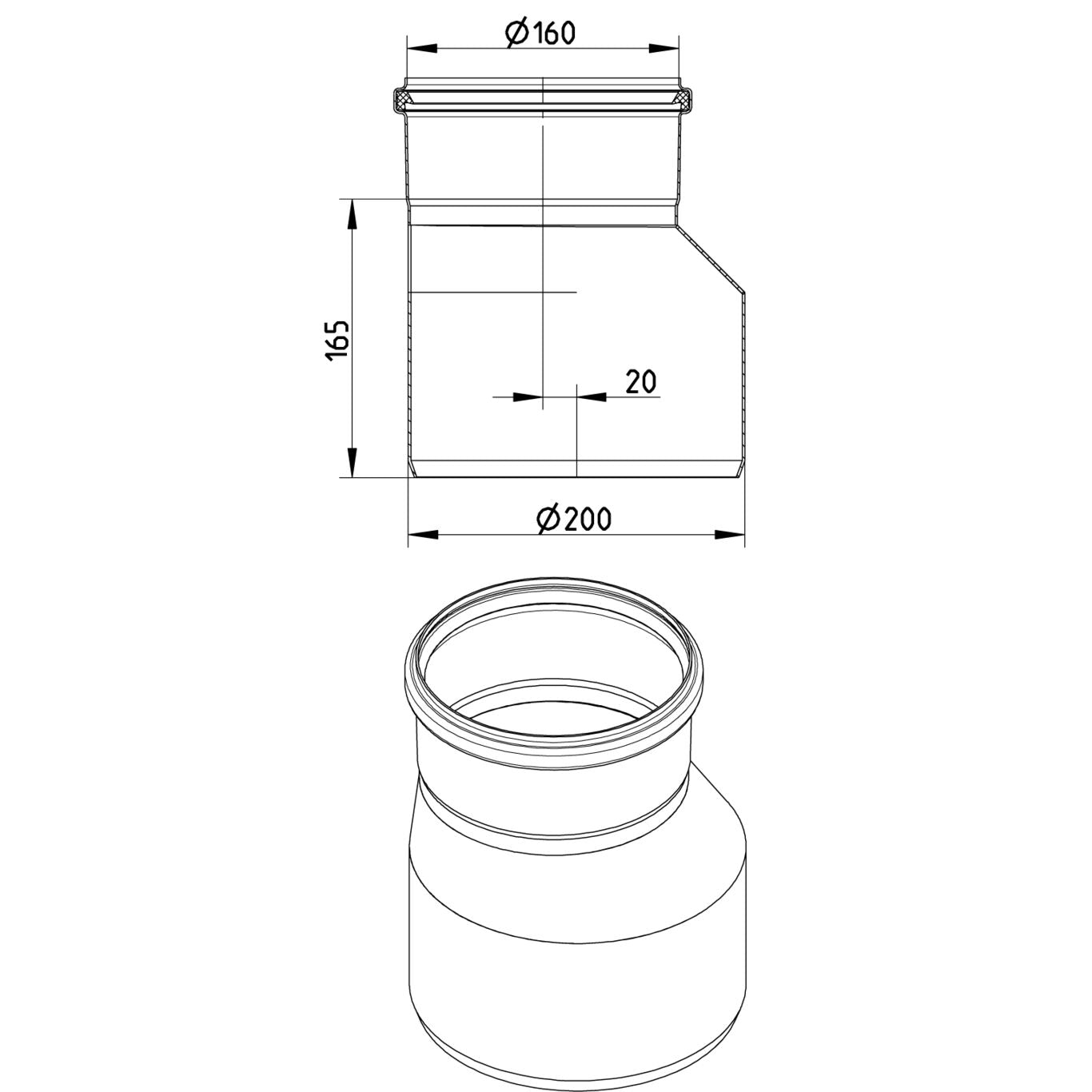 ÜBERGANG EXZENTRISCH - Ø160mm bis Ø200mm - V4A