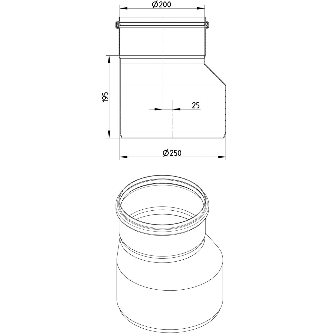 ÜBERGANG EXZENTRISCH - Ø200mm bis Ø250mm - V4A