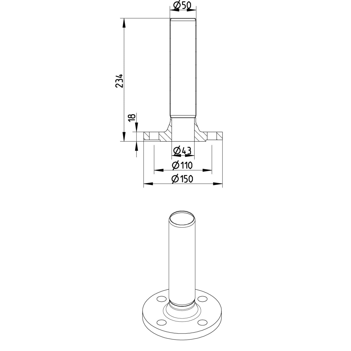 DIN-FLANSCH ADAPTER MIT SPITZENDE - Ø50mm - V4A