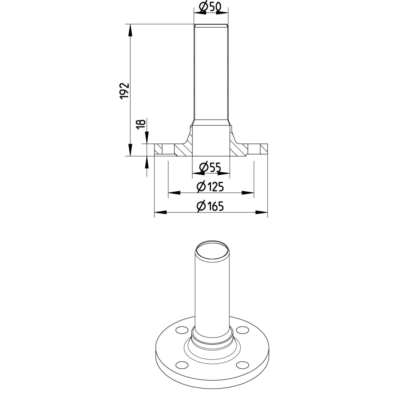 DIN-FLANSCH ADAPTER MIT SPITZENDE - Ø50mm - V4A