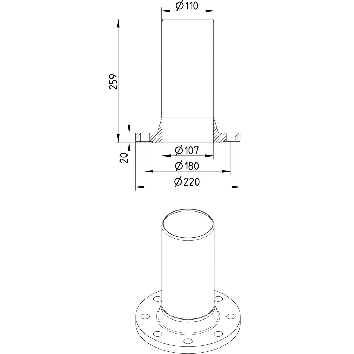 DIN-FLANSCH ADAPTER MIT SPITZENDE - Ø110mm - V4A