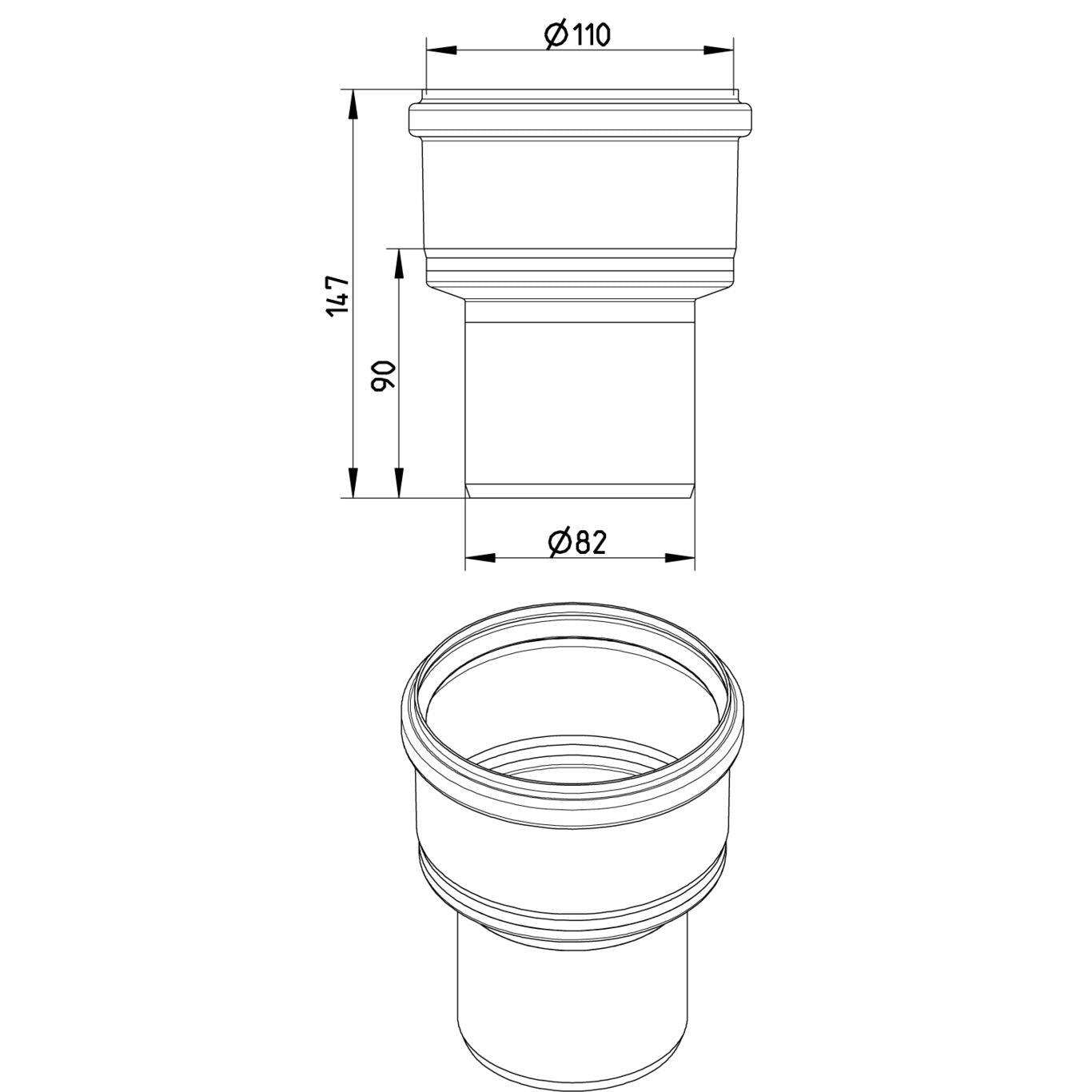 TOILETTENANSCHLUSS GERADE - Ø82mm - V4A