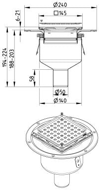 BODENABLAUF SET - Senkrecht Ø50mm - mit Abdeckung und Kleberand - V2A