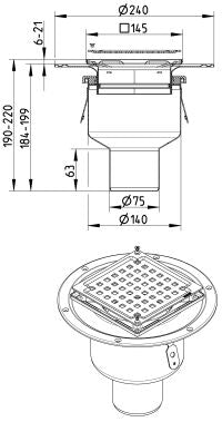 BODENABLAUF SET - Senkrecht Ø75mm - mit Abdeckung und Kleberand - V2A