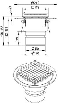 BODENABLAUF SET - Senkrecht Ø110mm - mit Abdeckung und Kleberand - V2A
