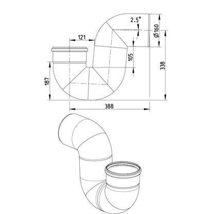 P-Siphon 87,5° - Ø160 mm - V4A