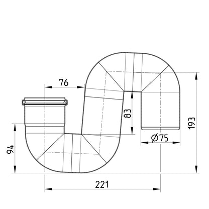 S-Siphon 180° - Ø75 mm - V4A