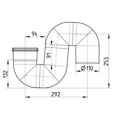 S-Siphon 180° - Ø110 mm - V4A