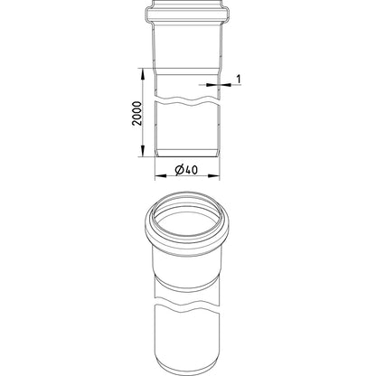 GERADES ROHR mit Muffe - L=2000mm - Ø40mm - V2A