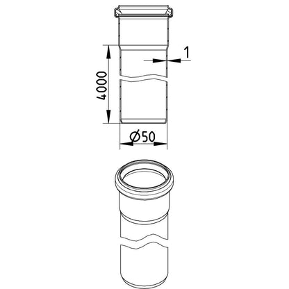 GERADES ROHR mit Muffe - L=4000mm - Ø50mm - V2A