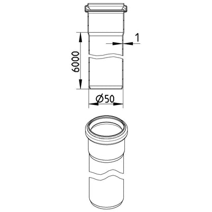 GERADES ROHR mit Muffe - L=6000mm - Ø50mm - V2A