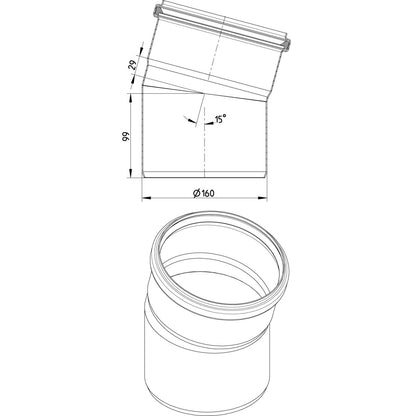 BOGEN 15° - Ø160mm - V4A